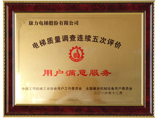 電梯質(zhì)量調(diào)查連續(xù)五次評價用戶滿意服務(wù)